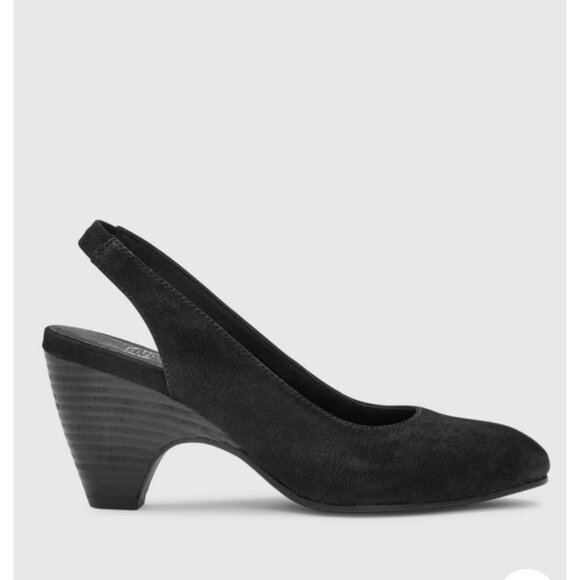 Eileen Fisher Black Tumbled Nubuck Slingback Pump Sculptured Heel Size 10M NWT - Picture 1 of 9
